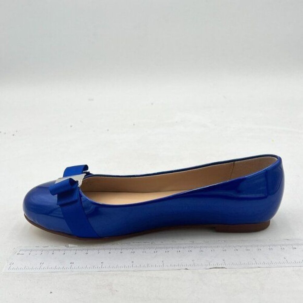 FSJ Blue Bow Round Toe Low Heel Pumps Slip On Casual Comfortable Dress Work Shoe